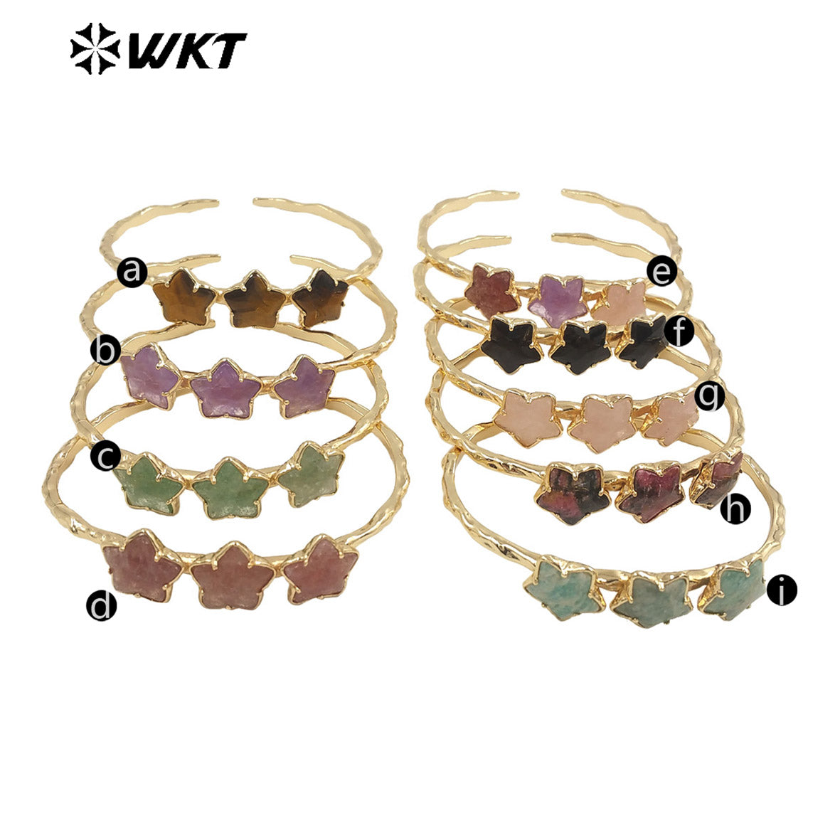 WT-B636 WKT Lovely Trendy Gift for Women Star C Shaped Lucky Bracelets C Shaped Natural Colorful Gemstone Opening Bracelets