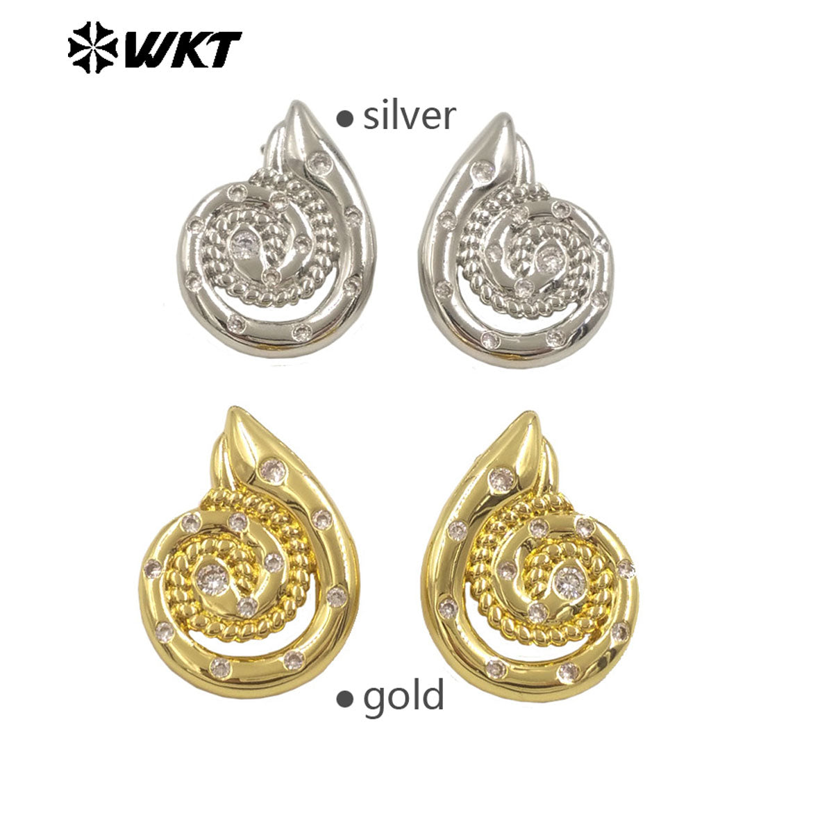 WT-ME113 Wholesale Hot Sale Unique Fashion 18K Gold Plated Zircon Earrings Bright Eye Fashion Pieces Brass Daily Accessories