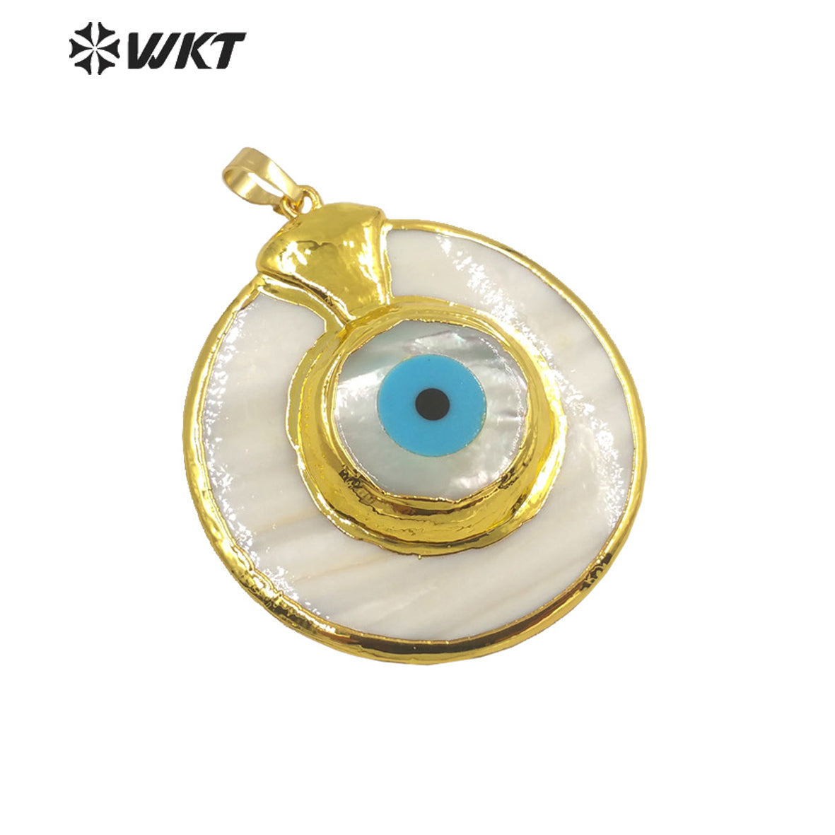 WT-JP260 WKT Newest Design Big Round Natural White Shell Eye Pendant Women Gorgeous Lucky Turkey Eye Shell Pendants