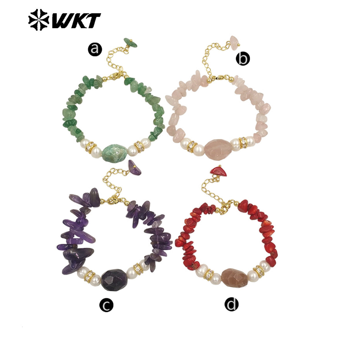 WT-B696 WKT New Arrival Worker Handmade by Natural Nugest Beads Stone Bracelet With Extend Chain Charms Lady Bracelet