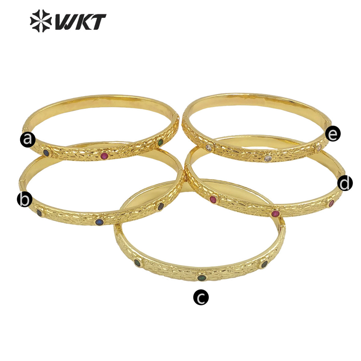 WT-B619 New 18K Real Gold Plated Resist Tarnishable Cubic Zircon Round Cuff Bangle for Women Dubai Hot Metal Bangle