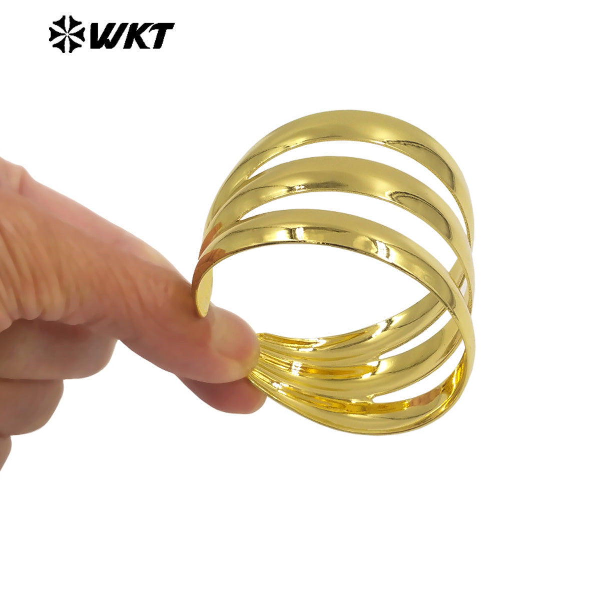 WT-JF357 High Quality 18K Gold Plated Big Bangle Three Layers Design Yellow Brass Resist Tarnishable Ladies Fashion Jewelry