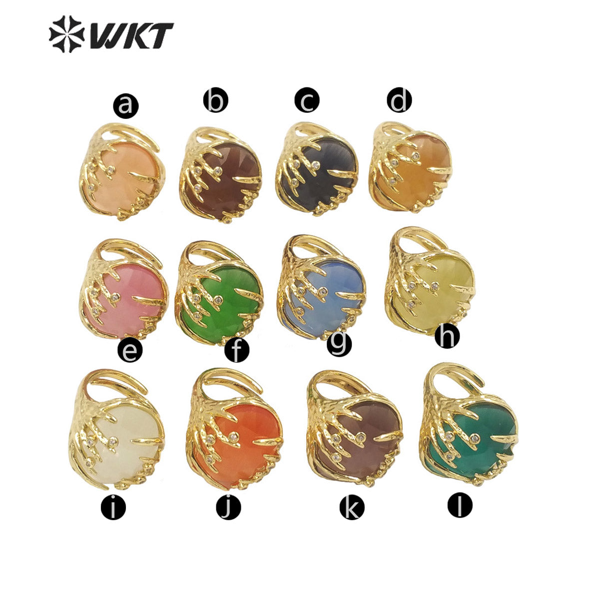 WT-R453 Wholesale Fashion Gold Bezel Claw Setting Oval Stone Ring Women Unique Trendy Cat Eye Stone Made Jewelry Party Ring