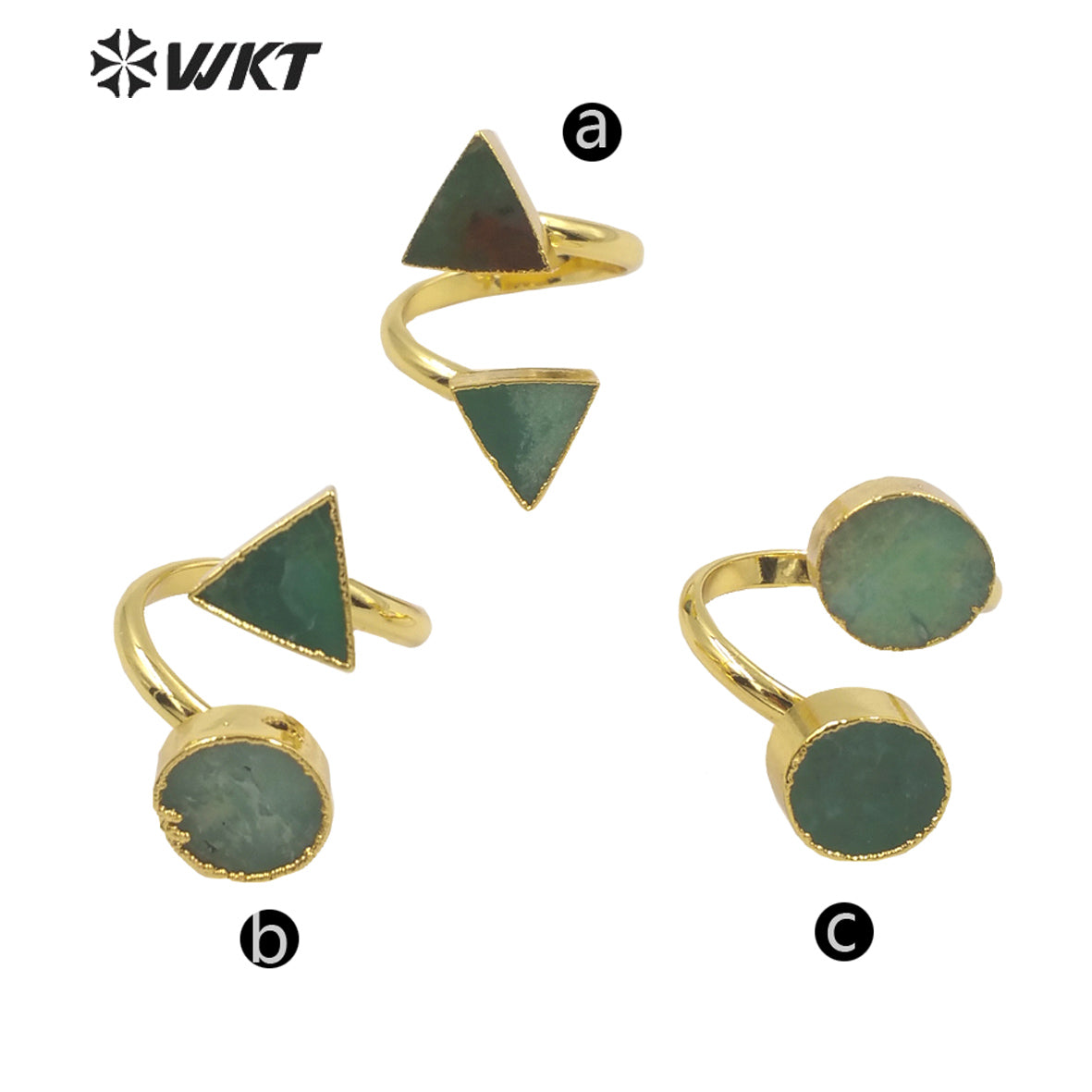 WT-R371 Wholesale Newest Design Double Stone Chrysoprase Jade Ring 18k Real Gold Plated Resist Tarnishable Jewelry Ring