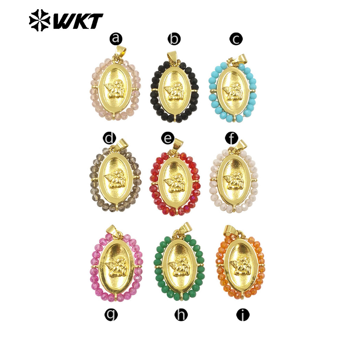 WT-MN994 2024 New Popular Gold Plated With Handmade Crystal Wire Wrapped Beads Around Angel Medal Christian Jewelry Necklace