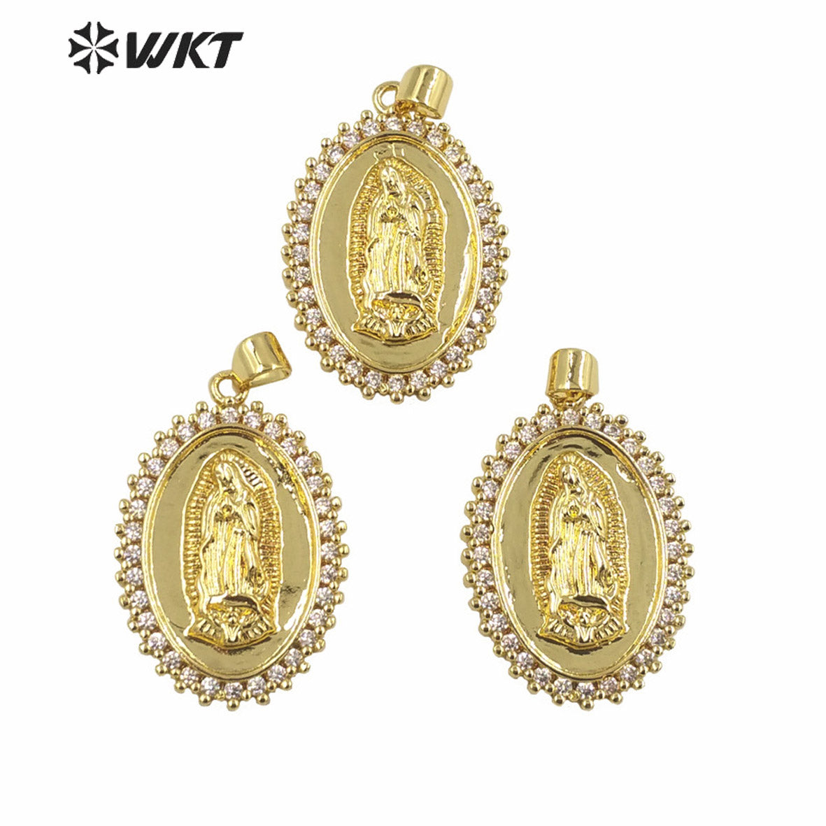 WT-MP281 Newest Vintage Style Female Deity Shaped Oval Shaped Cubic Zircon Madonna Design Pendant