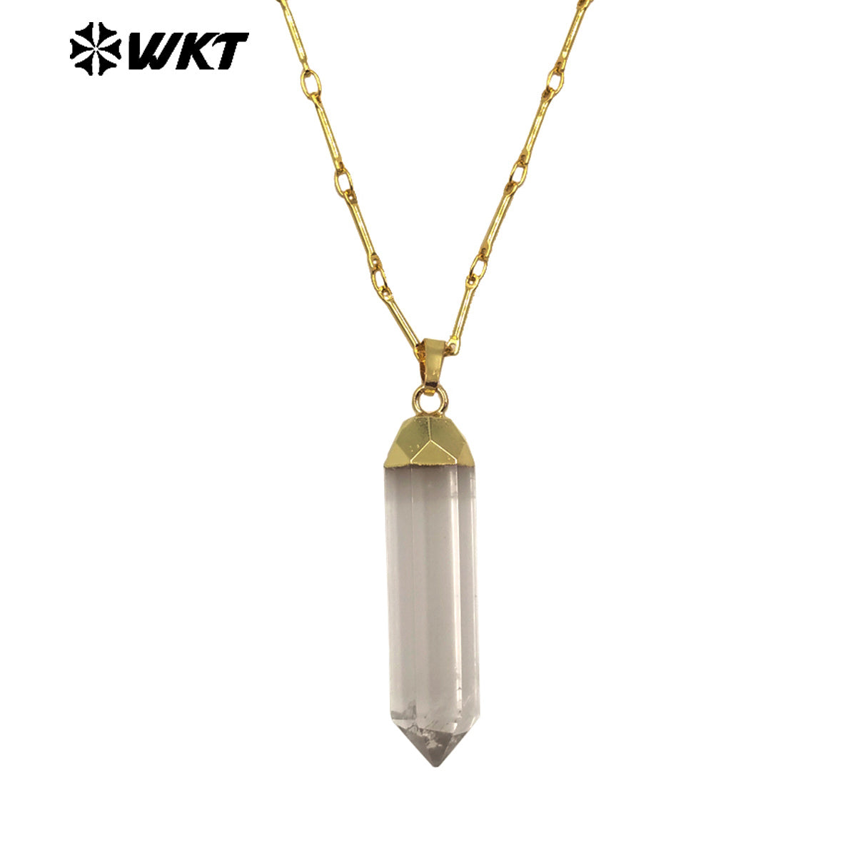 WT-N1490 High Quality Natural Crystal Quartz Point Stone Necklace With Gold Electroplated Classical Style for Jewelry Gift