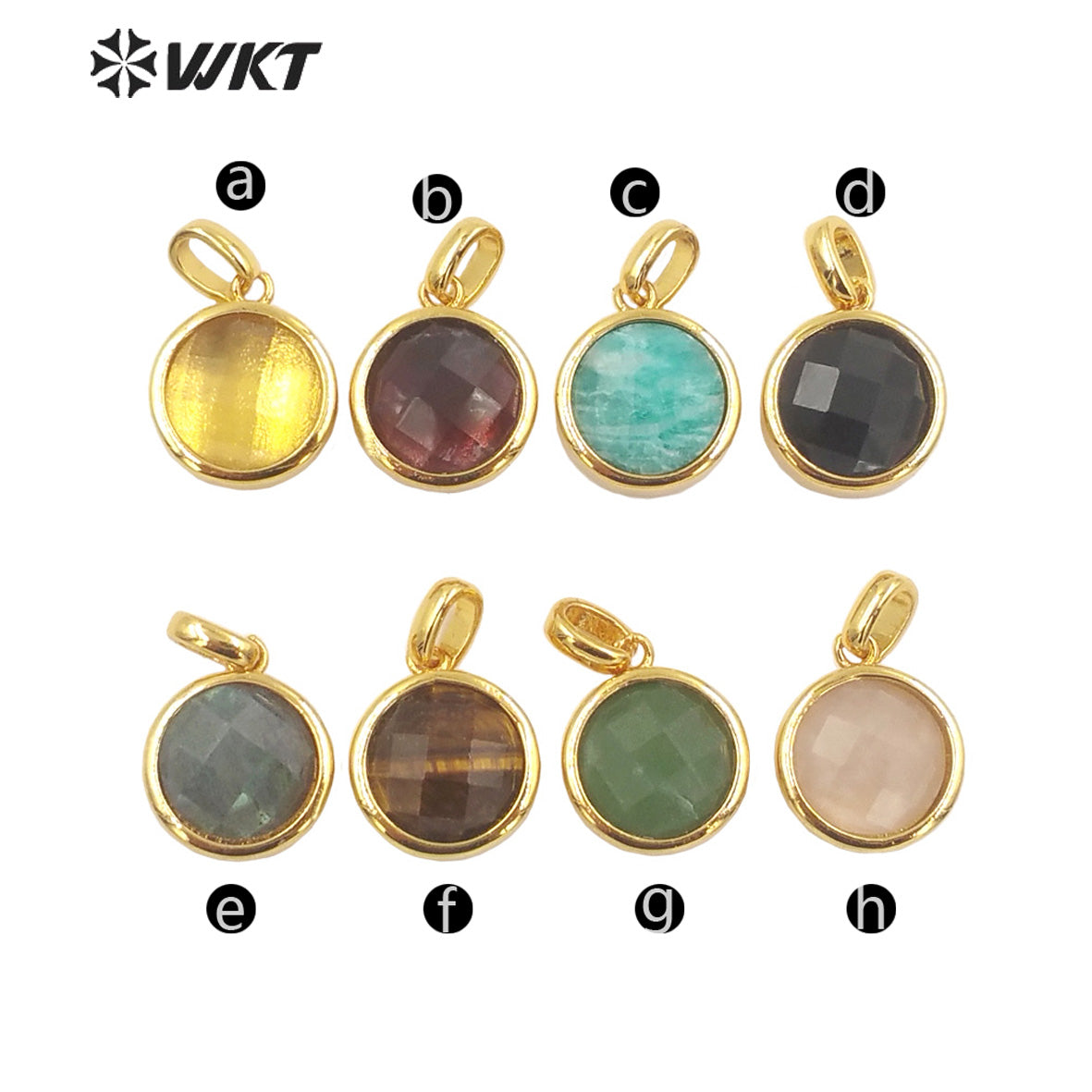 WT-P1838 Delicate Gold Bezel Tiny Round Faceted Stone Charms Pendant for Jewelry Necklace Europe Popular Pendant Design
