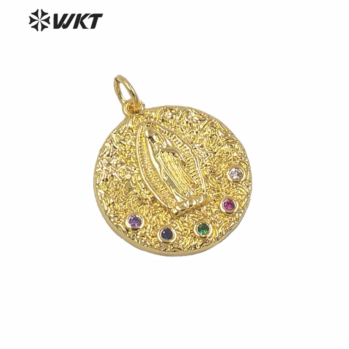 WT-MP146 WKT 2020 Most Hot Sales Round Coin Shell Pendant Women Fashion Gold Electroplated Christianity Blessed Virgin Mary