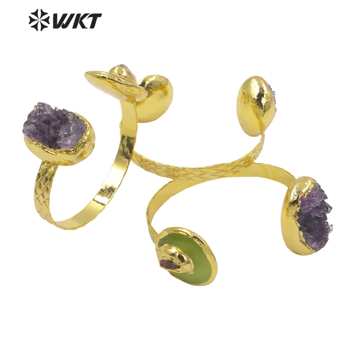 WKT-B584 Classic Luxury 18k Real Gold Electroplated Handmade Bracelet Irregular Amethyst Bangle and Very Nice Stone Jewelry