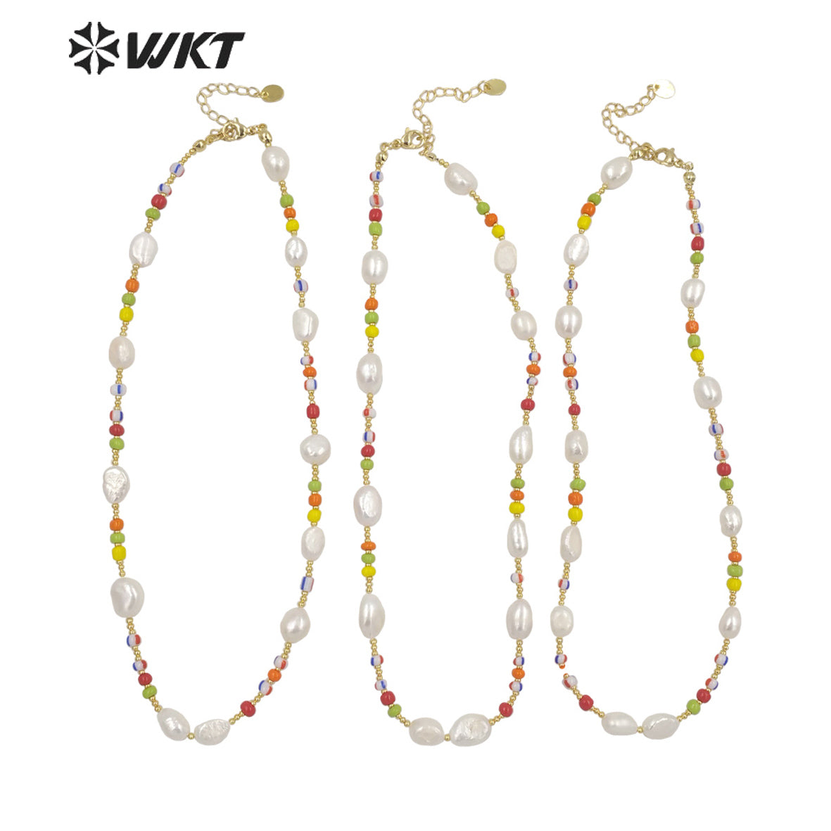 WT-JN199 Distinc Hand Strand Freshwater Pearl Beads Necklace for Lady Vintage Style Candy Ceramic White Pearl Vocation Necklace
