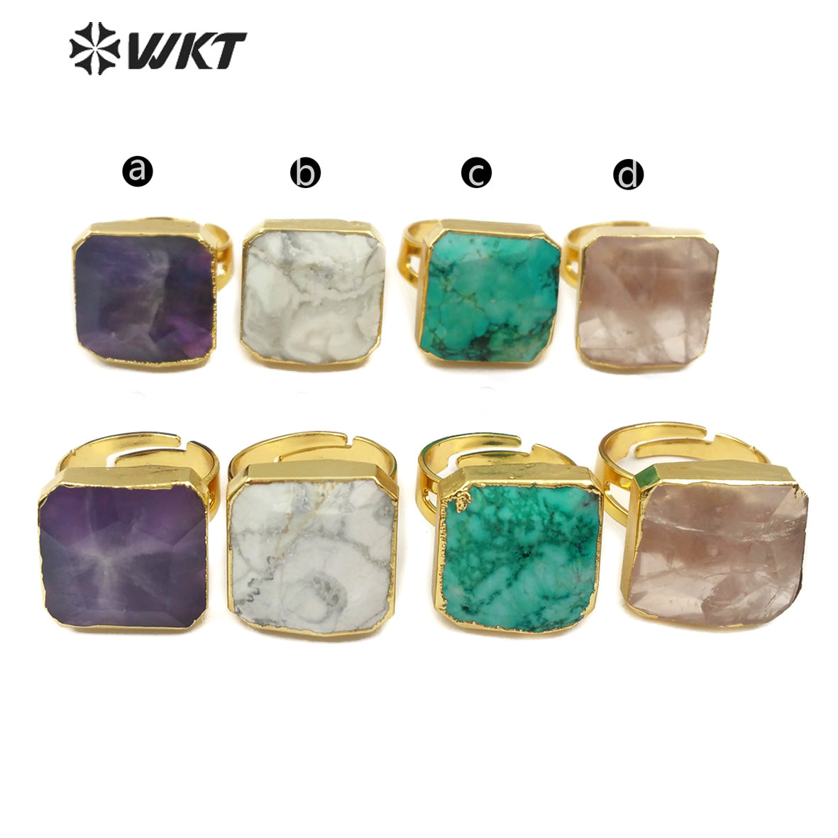 WT-R216 Natural Multi Color Gemstone Gold Electroplated Ring Fashion Adjustable Turquoise Single Stone Ring