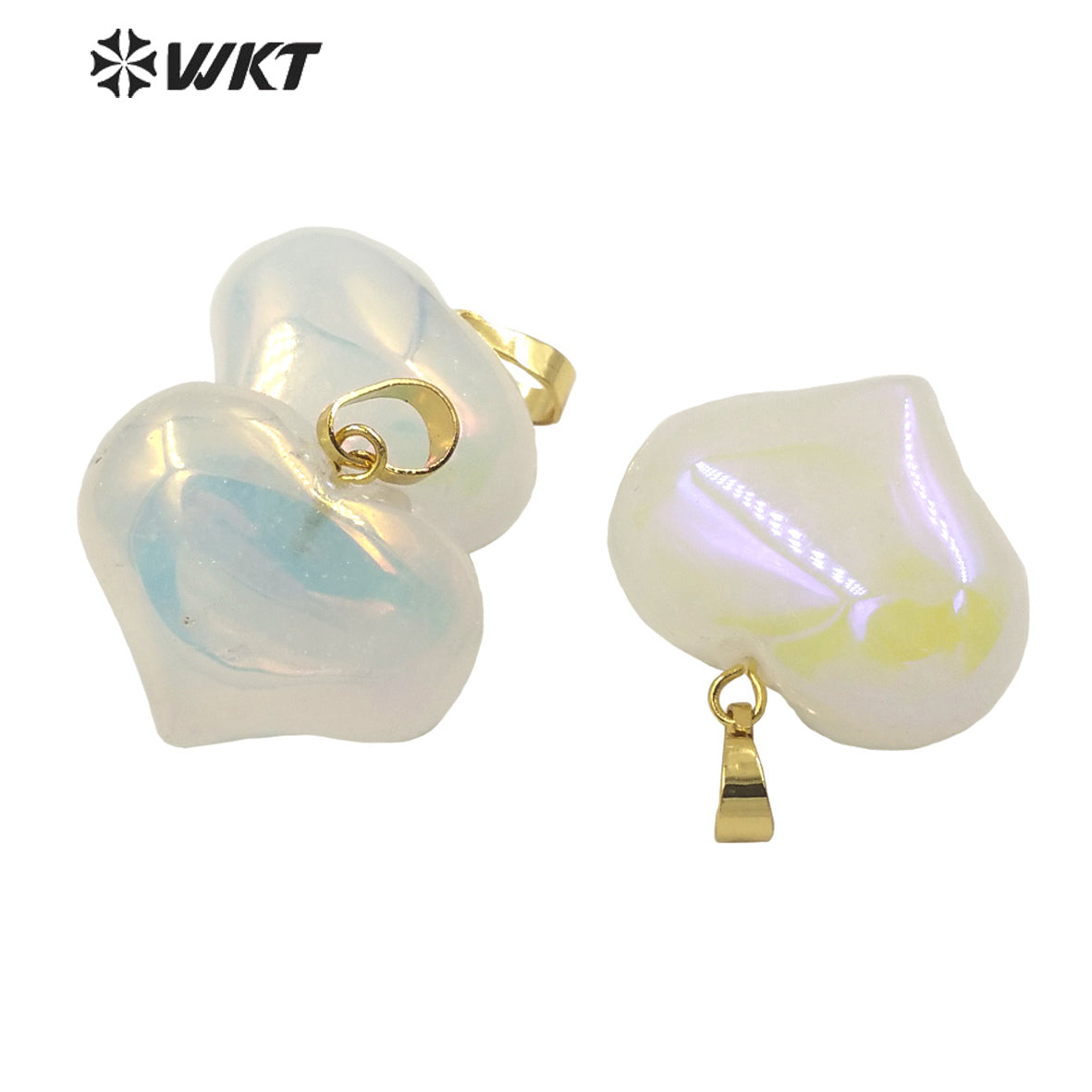 WT-P1707 Wholesale Fashion Gold Aura Crystal Quartz Heart Stone Pendant Simple Hoop Natural Flash rainbow Heart Pendant