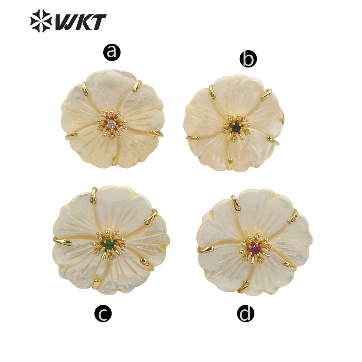WT-MPR069 Gorgeous Trendy Fashion Natural White Shell and Zircon Flower Shaped Ring for Women Lucky Unique Design Ring
