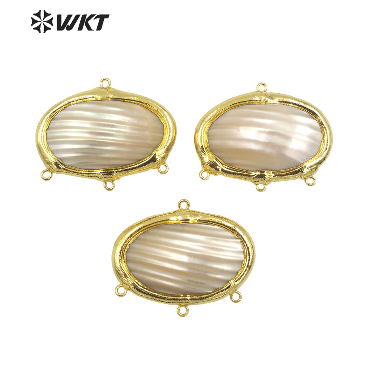 WT-PC009 Amazing 18k Real Gold Plated Oval Shape Natural White Mabe Shell Connectors With Hoops for Jewelry Necklace Design