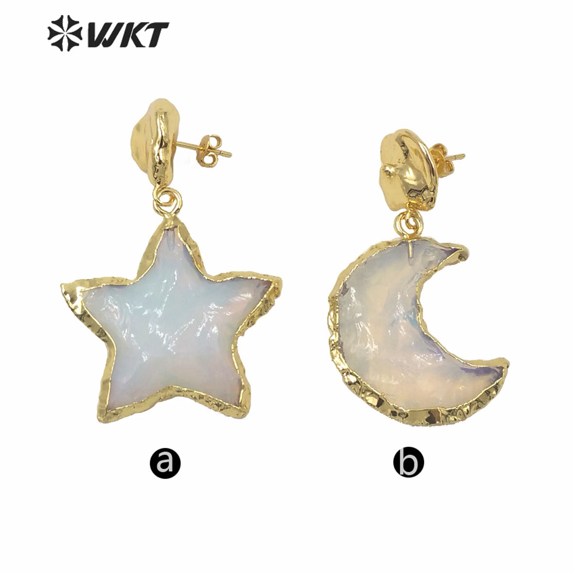 WT-E635 Amazing Super Hot Fashion Gold Electroplated Opal Star Earrings Hand Make Natural Moon and Star Stone Opal Earrings