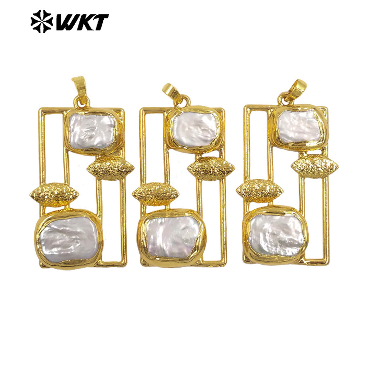 WT-JP434 Wonderful Gold Electroplated With Double Natural Freshwater Pearls Rectangle Pendant For Fashion Jewelry Handmade