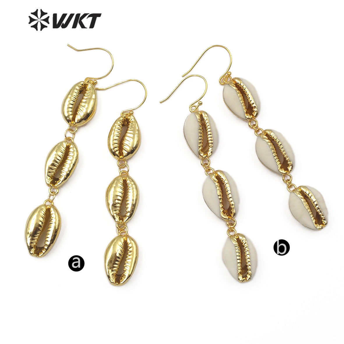 WT-E519 New Design Shell Jewelry Long Earrings With 18K Gold Full and Half Plating Options Shell Earring Natural Cowrie Earring