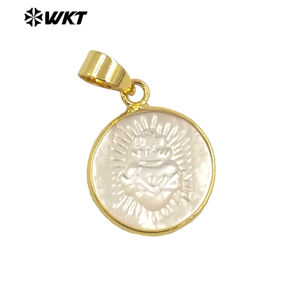 WT-JP374 Trendy Hot Handmade Carved Mother of Pearl Shell Carved the Heart of Saint Mary Pendants for Friend Gift Jewelry