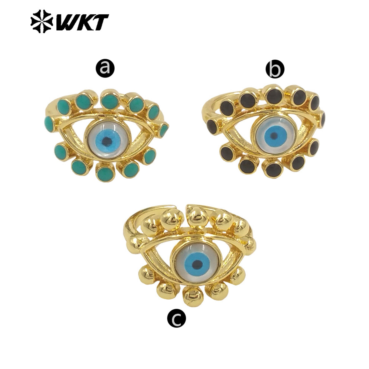 WT-MPR104 Wholesale Fashion Gold Charming Lady Horse Eye Shape Shell Eye Ring Adustable Size Engagement Party Rings