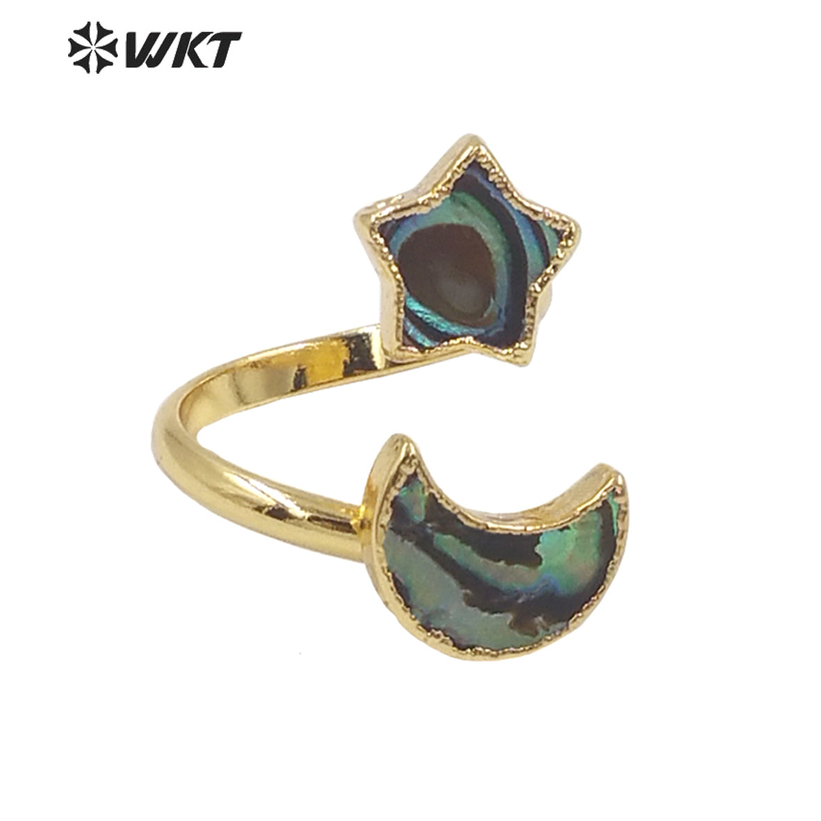 WT-MPR027 WKT Newest 18k Real Gold Plated Double Abalone Shell Star Ring Women Fashion Moon Ring for Party Fashion Shell Ring