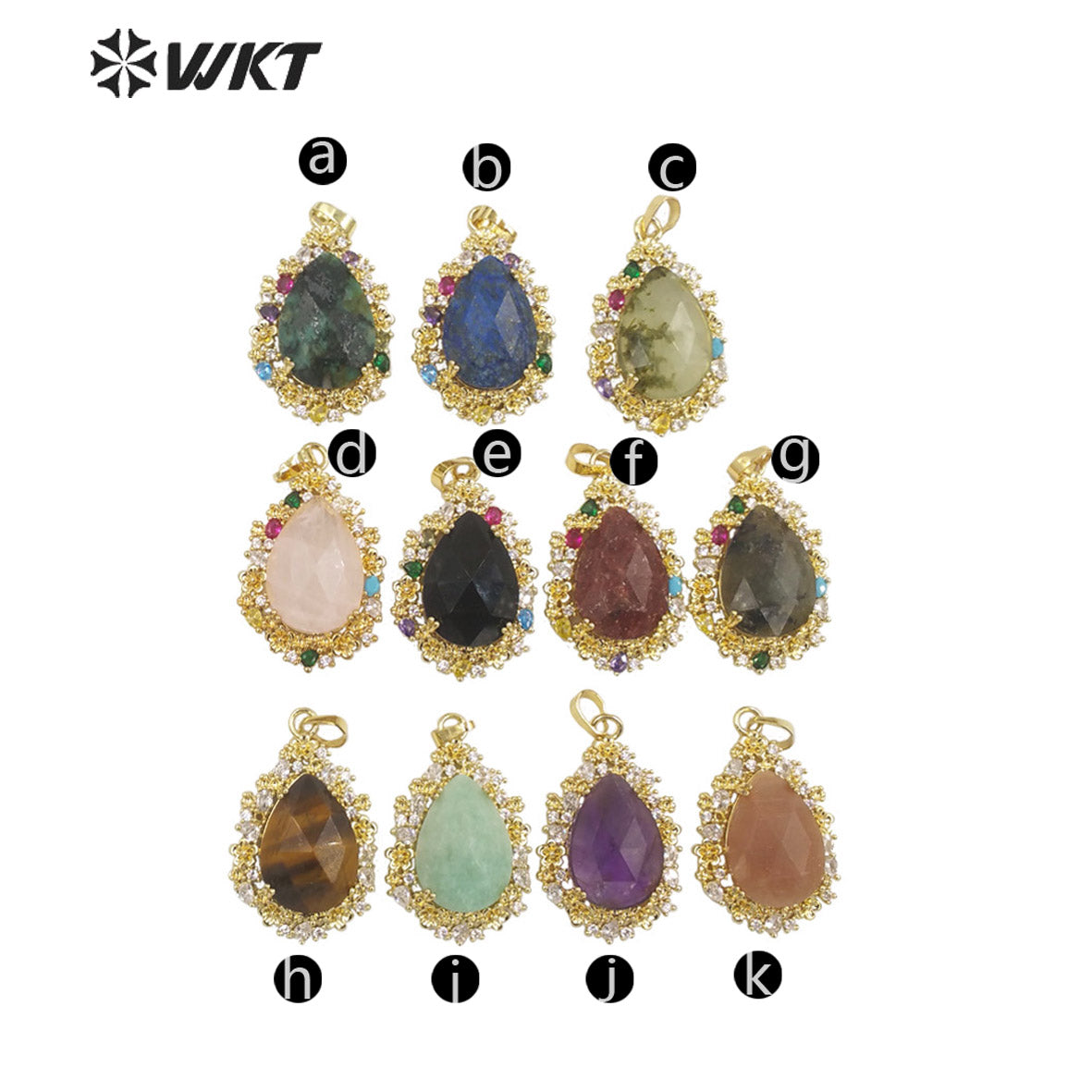 WT-P1877 Wholesale Fashion Gold Water Drop Micropaved Cubic Zircon Setting Natural Stone Pendant for Necklace Earring Design
