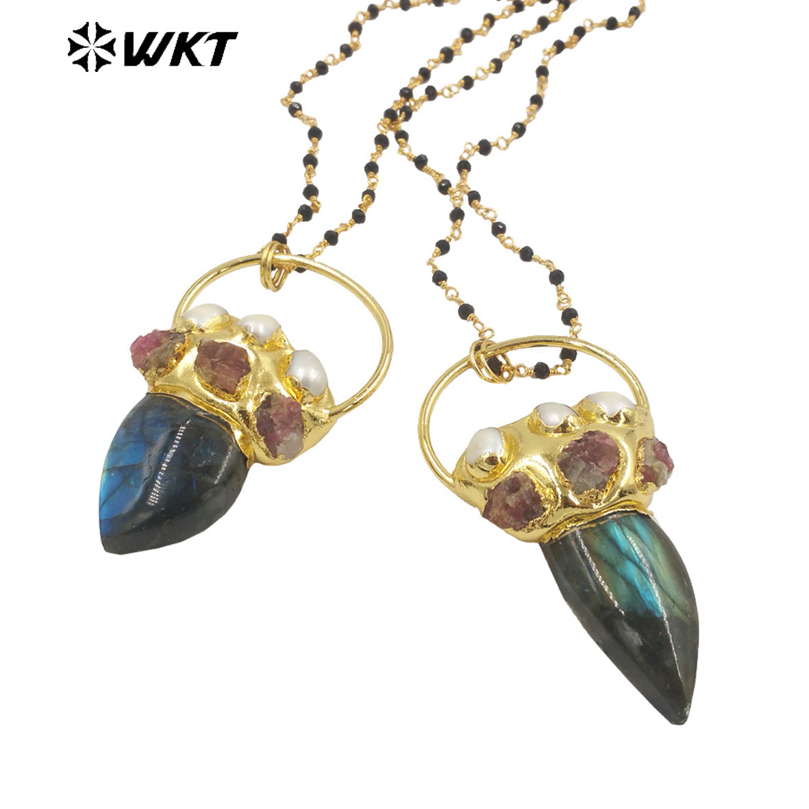 WT-N1422 Gorgeous Natural Labradorit Necklace 28inch Long Layer Vintage Boho Beads Necklace Casual Long Statement Necklace