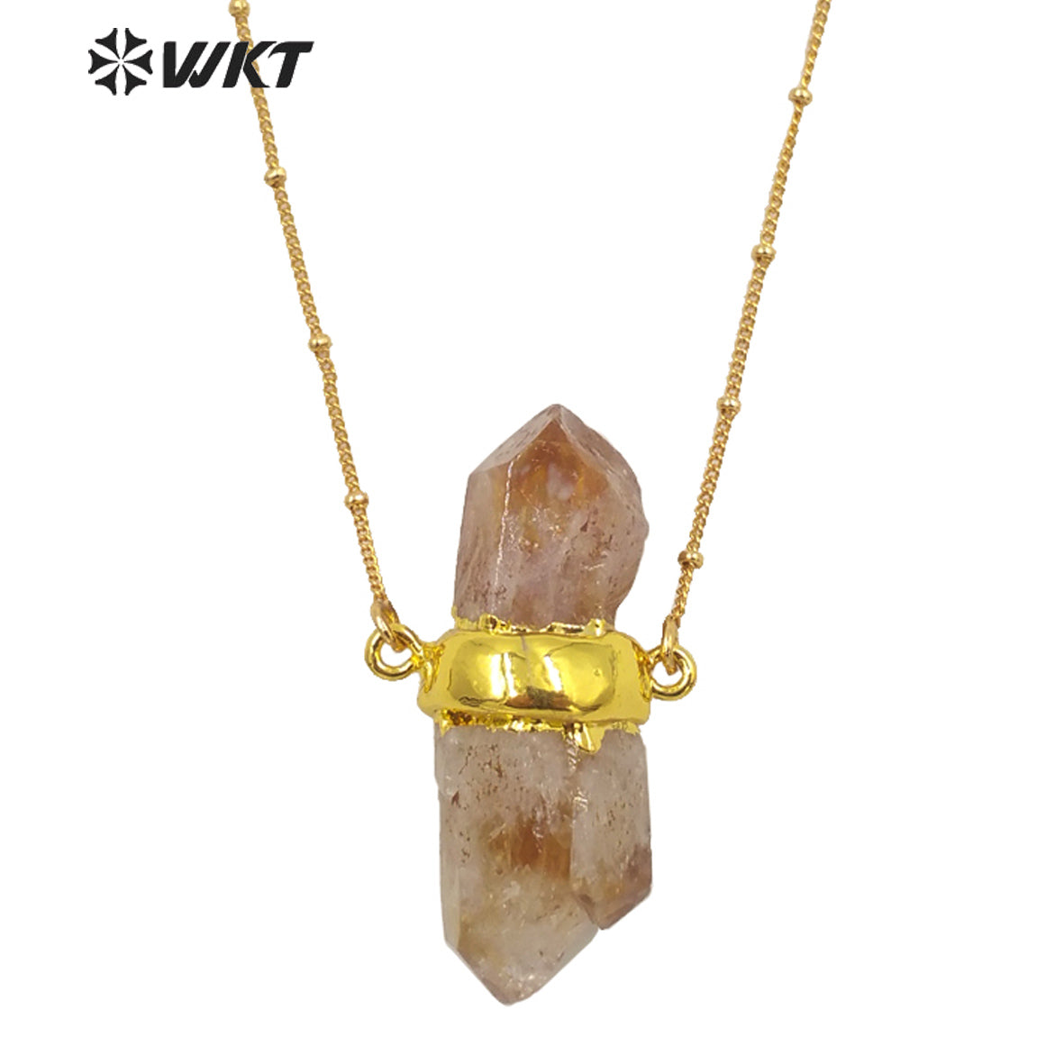 WT-N1290 Wholesale Healing Spirit Yellow Citrine Quartz Stone Necklace 18inch Long Stellite Beads Chain Citrine Pendant Necklace