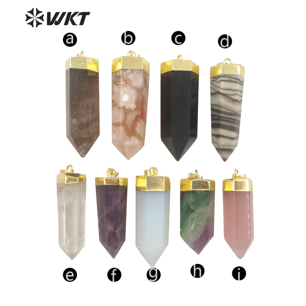 WT-P1710 Amazing Gold Top Natural Gemstone Hexagon Spirit Quartz Healing Stone Pendant Women Jewelry Design Necklace Pendant