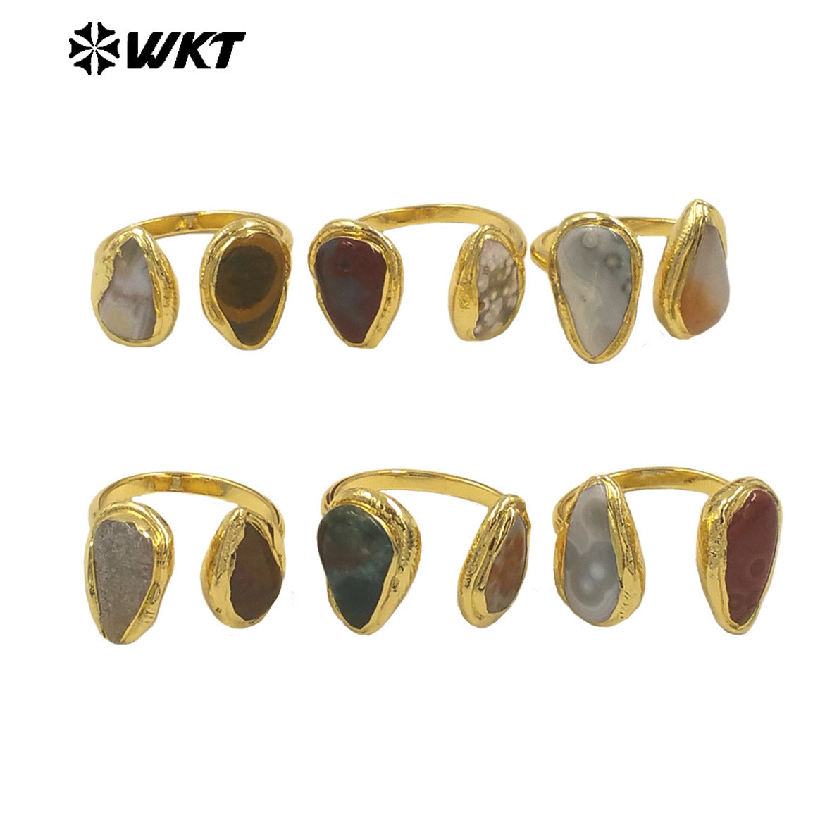 WT-R567 New Arrival 18K Gold Plated Teardrop Shape Stone Ocean Jasper Ring Adjustable Size Fine Party Jewelry Accessory