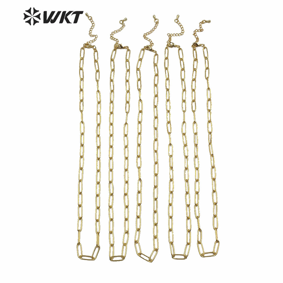 WT-N1224 HOT Populared 4x11mm 18k Real Gold Plated Brass Link Chain Necklace Fashion Jewelry Findings Chain Necklace