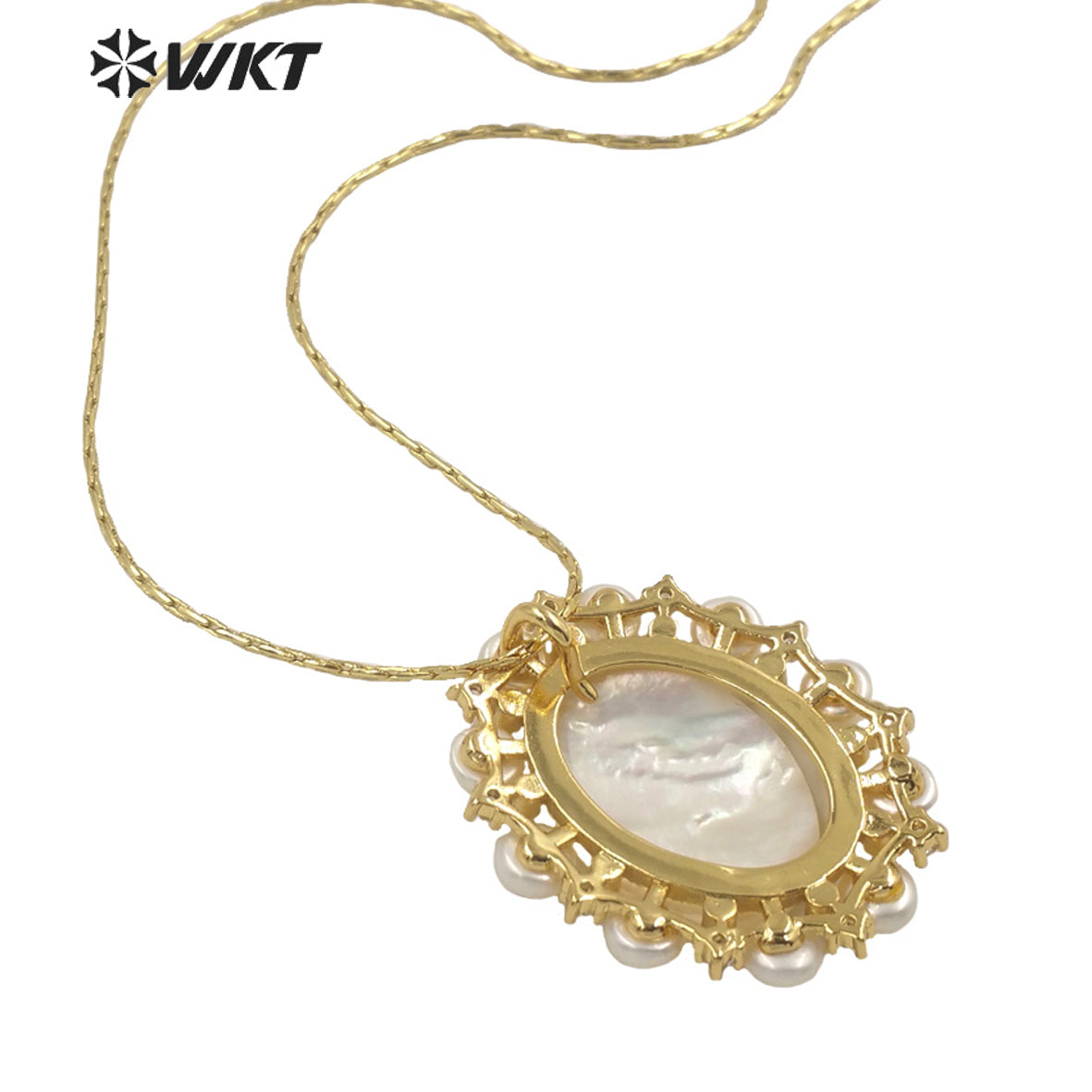 WT-JN164 WKT Wholesale Beautiful White Shell&pearl Nice Wedding Jewelry Necklace for Women Fashion Religious Mary Necklace