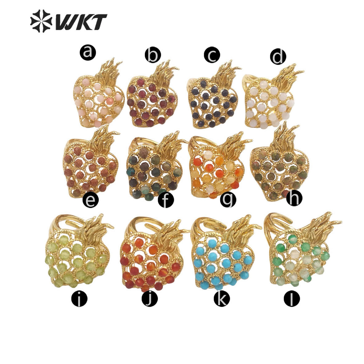 WT-R454 WKT New Design 18k Gold Plated Handmade Gemstone Fire Torch Ring Natural Precious Birthday Stone Ring