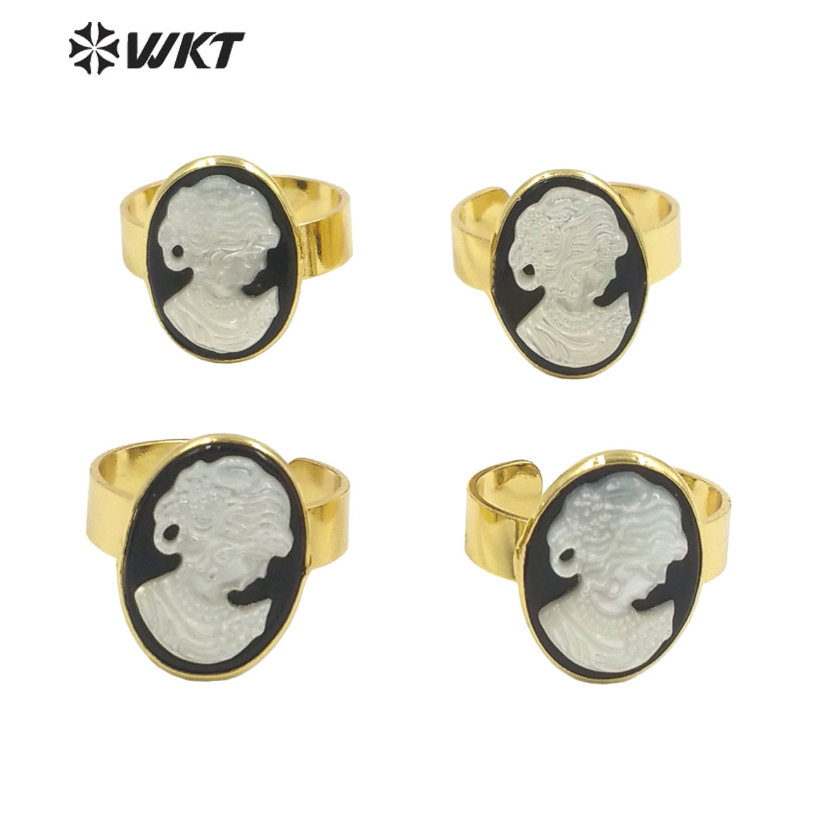 WKT-MPR032 French Pastoral Ring Exquisite and Elegant Black Agate Pearl Ring 18k Real Gold Plated Human Head Natural Pearl Ring