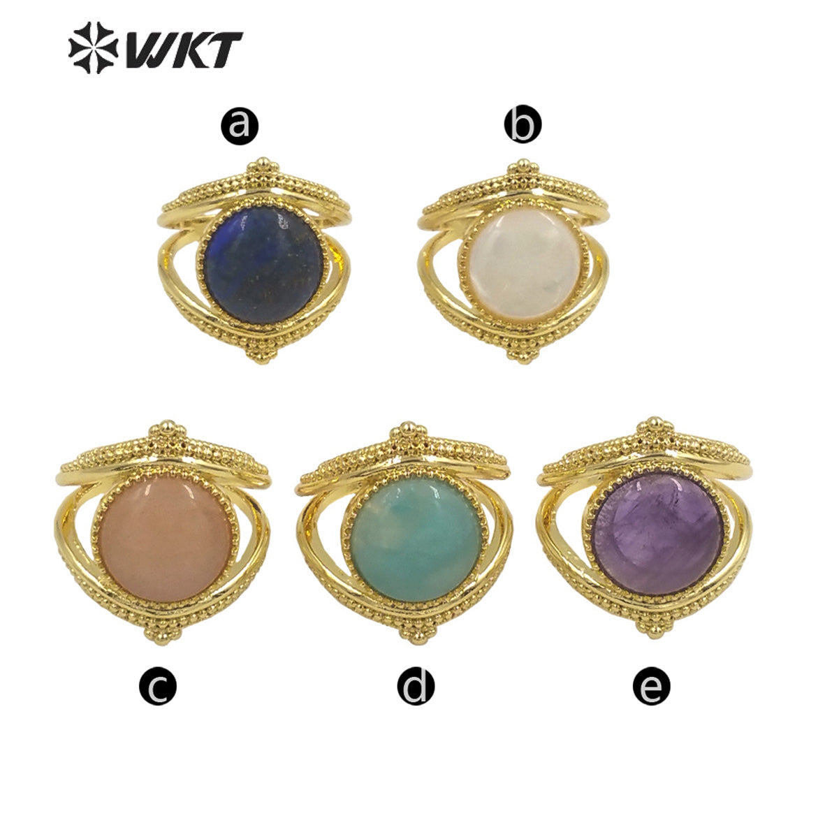 WT-R475 New Design Natural Gemstone Ring With Women Fashion Gold Plated Peacock Stone Ring Boho Charming Ring