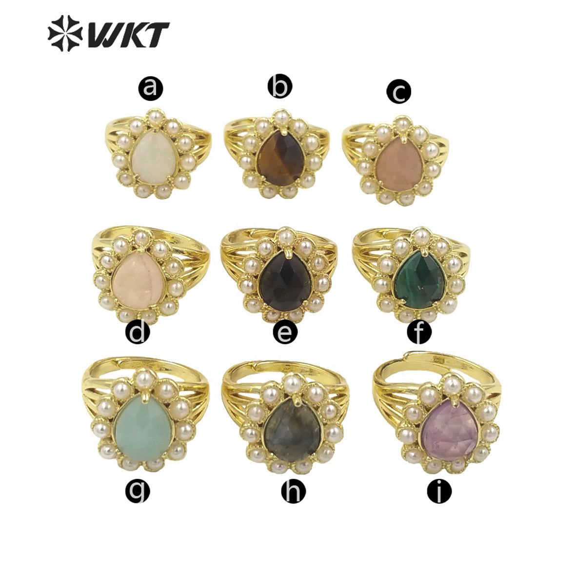 WT-MPR082 Amazing Delicate Fashion Gold Women 18K Plated Teardrop Open Adjustable Tiger Eye Stone Ring