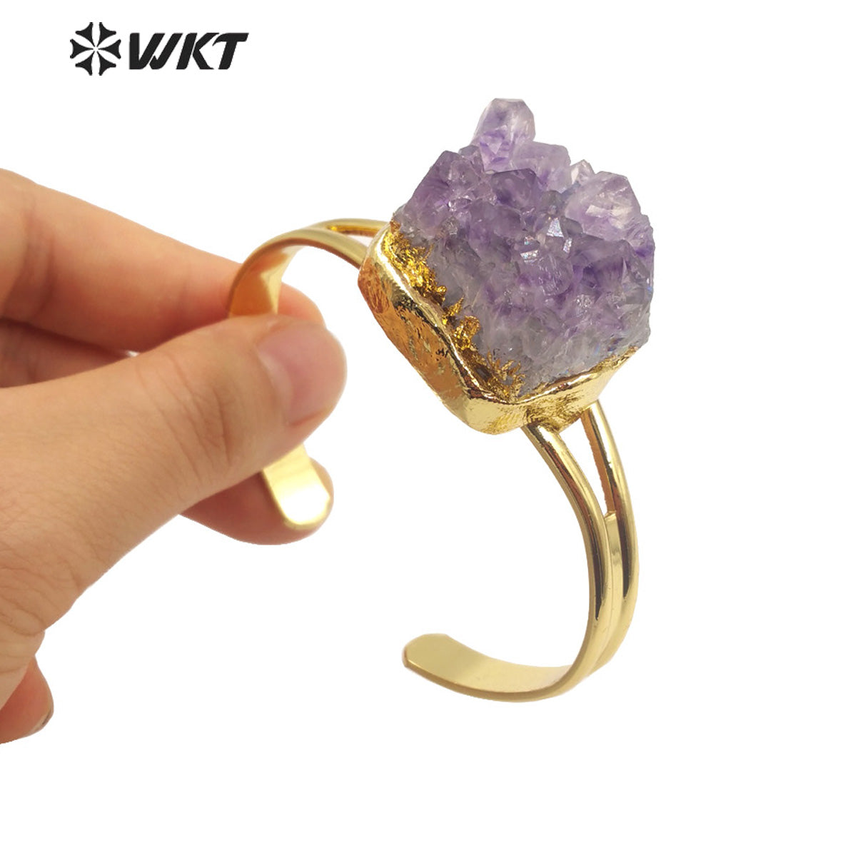 WT-B608 Druzy Amethyst Bangles European and American Style Fashion Women's Jewelry 18k Gold Plated Natural Crystal Bangles