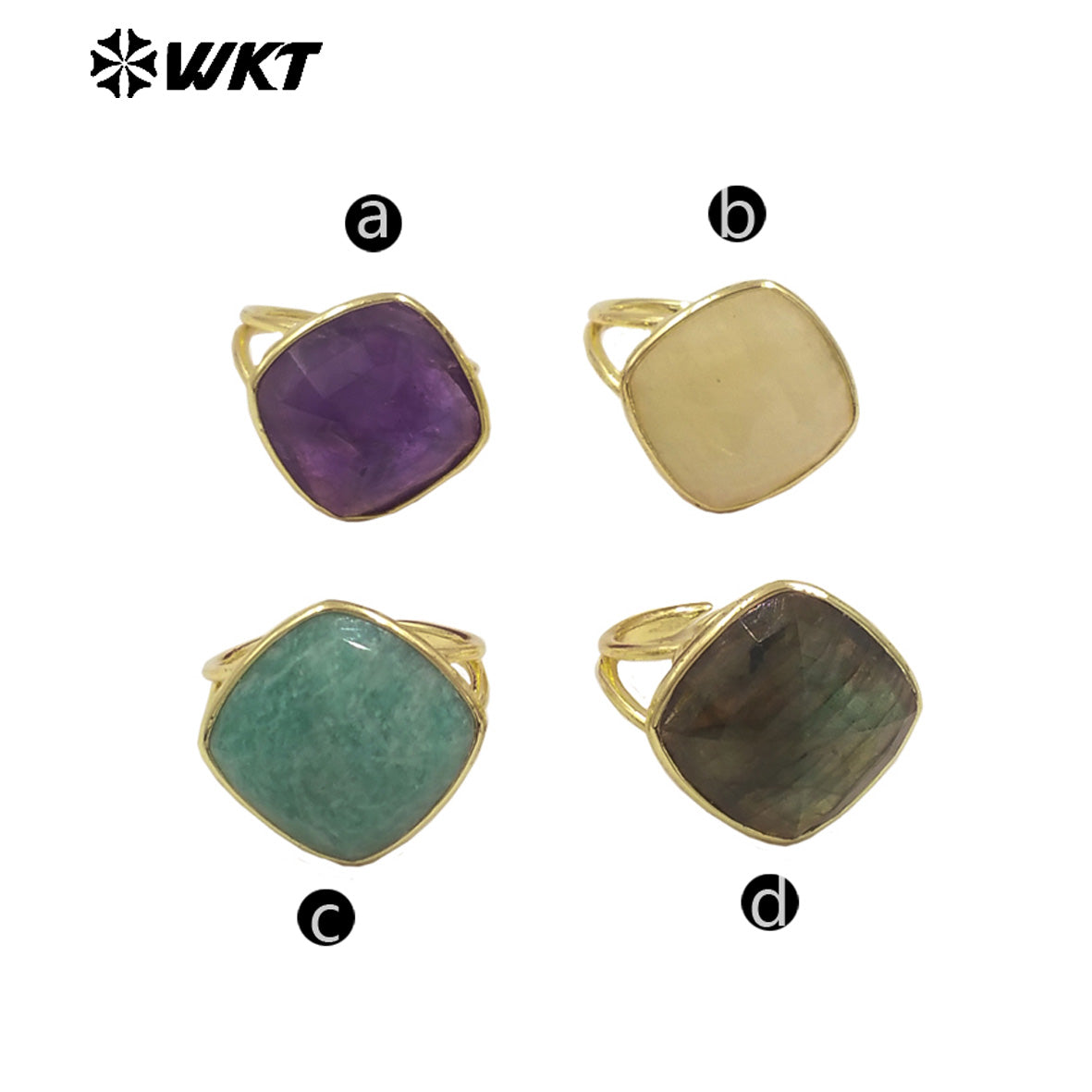 WT-R564 Wholesale Fashion Gold Plated Natural Stone Bezel Setting Square Amazonite Labradorite Gemstone Ring