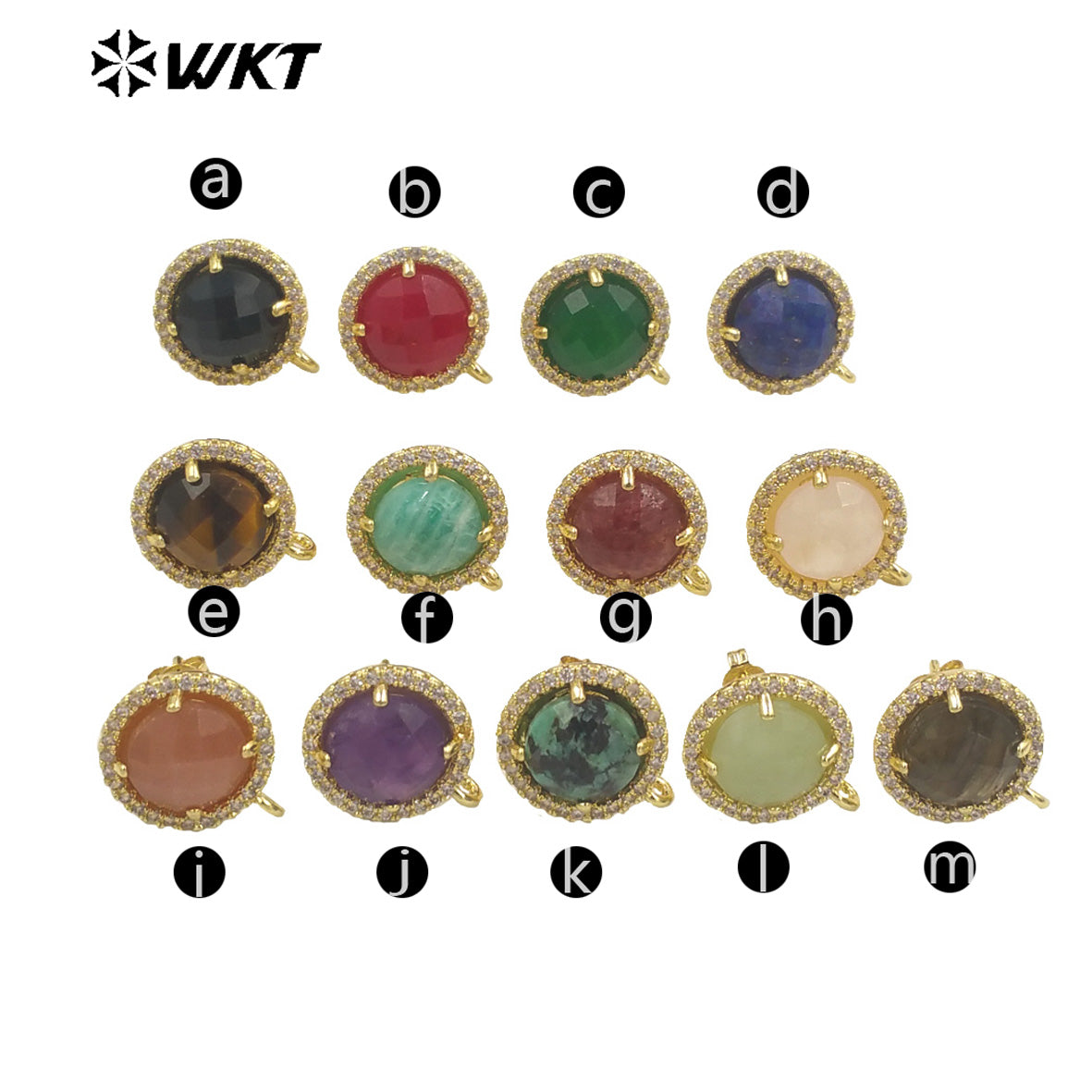 WT-JFE82 WKT Elegant 10mm Round 18k Gold Plated Claw Setting Stone Earring Hoops for DIY Making Fashion Gemstone Studs Findings