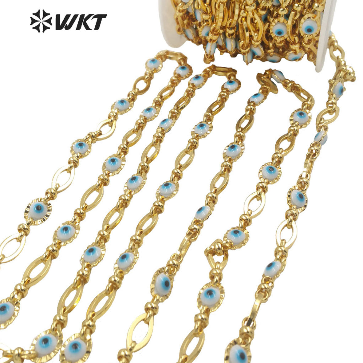 WT-RBC191 Amazing Unique Turkey Evil Eye Chain 18k Real Gold Plated Resist Tarnishable Lucky DIY Brass Chain for Bracelet