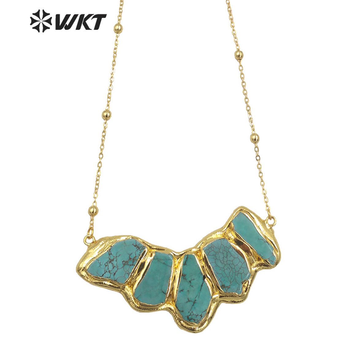 WT-N1458 WKT Exclusive Design New Multi Turquoise Stone Assemble Big Horn Stone Necklace With 18K Real Gold