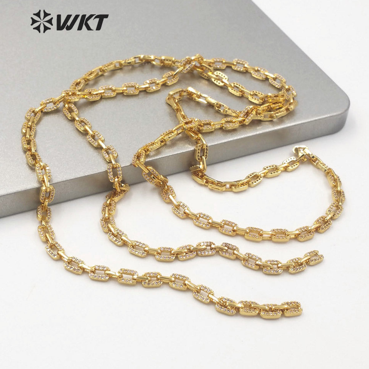 WT-BC145 Small Size square Link Chain Jewelry Findings Fashon Gold CZ square Brass Necklace Chain Precious Gold Hand Make Chain