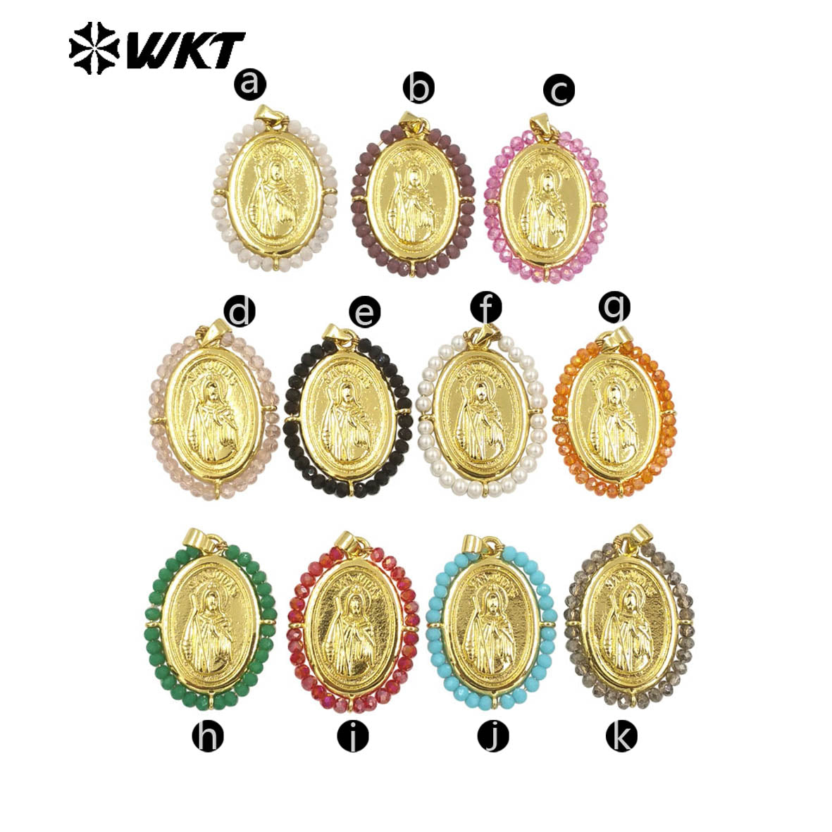 WT-MN989 Women Handmade Crystal Wire Wrapped Oval Shape 18K Gold Plated Miraculous Medal Necklace for Spring