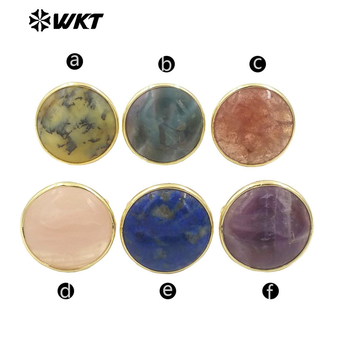 WT-R513 Wholesale New 18k Gold Plated Bezel Setting Natural Big Round Gemstone Lapis Birthday Stone Ring