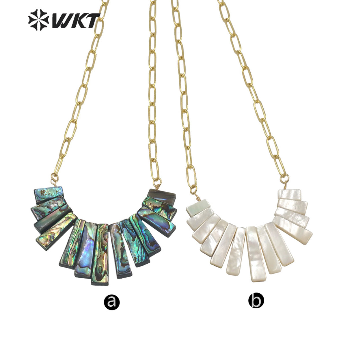 WT-JN148 WKT New Design Women Handmade Assemble Natural Abalone Shell Statement Necklace White Shell Link Chain Pendant Necklace
