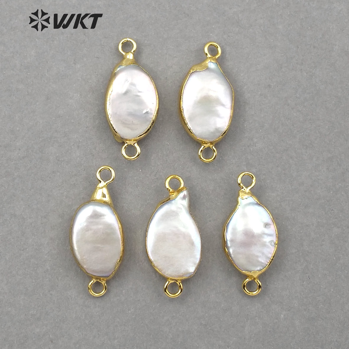 WT-JP131 Natural Freshwater Pearl Pendant 18K Gold Electroplated for Jewelry Making White Pearl Oval Pearl Connectors
