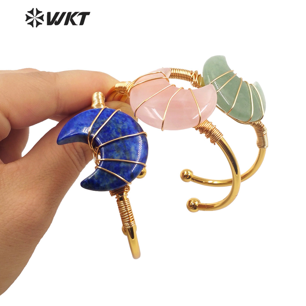 WT-B604 Natural Stone Bangles Delicate Crescent Stone Bangles Opening Adjustable Charming Bamgles Natural Gemstone Bangles