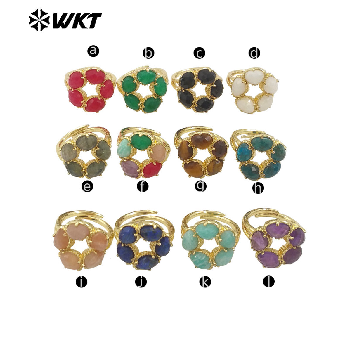 WT-R528 Wholesale New Colorful Gemstone Made Assemble Flower Stone Women Ring With Claw Setting for Anniversary