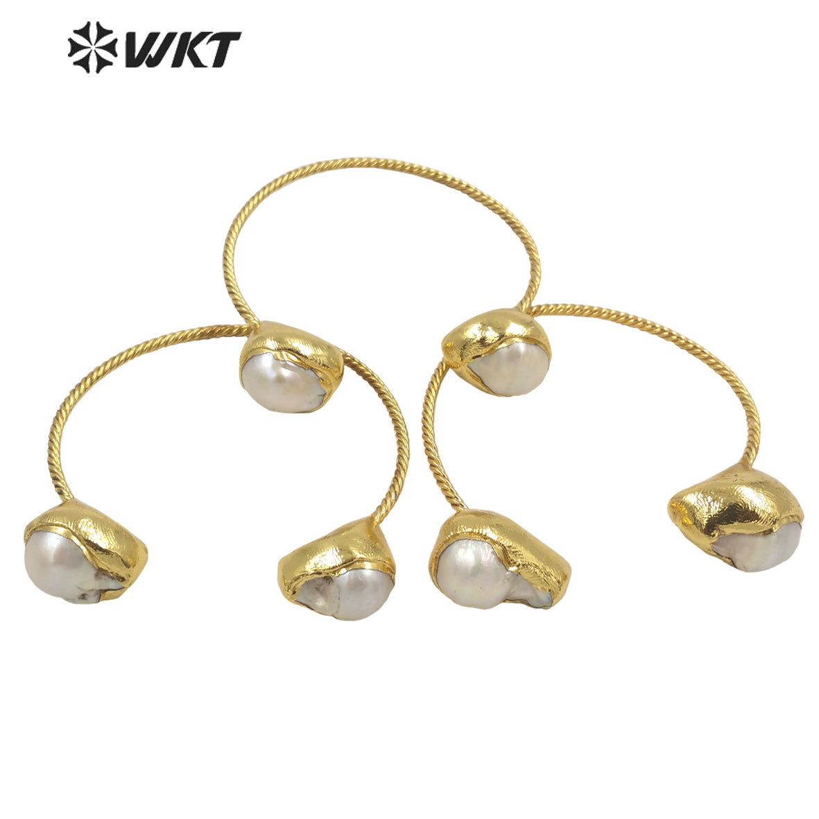 WT-MPB051 Simple Fashion Pearl Bangles Yellow Brass Bangles With 18k Real Gold Plated Women Jewelry Natural Pearl Bangles