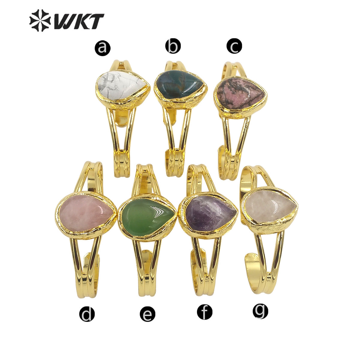WT-B610 High Quality Charming Multicolor Gemstone Bangles Opening Adjustable Bangles 18k Gold Plated Natural Stone Bangles